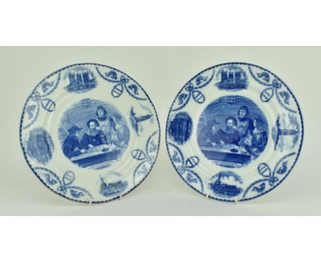 Two early 20th century blue and white commemorative plates by Edgar Dobbs. The lot comprising a plate commemorate of the visi