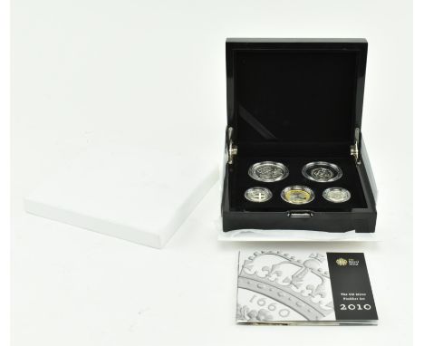 2010 Royal Mint UK silver Piedfort set. The collection complete with five coins, with certificate in ebonised presentation ca