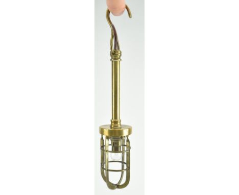 A 20th century vintage brass hanging inspection marine nautical dock lamp. Sold as untested. Measures approx. 28cm tall.&nbsp