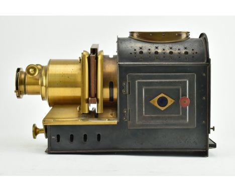A 20th century W C Hughes magic lantern slide projector. The lantern of typical form having a polished brass and metal case. 
