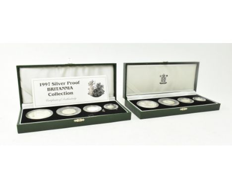 Two Royal Mint Silver Proof Britannia Coin Collections, one for 1997 with certificate and one for 2001 lacking certificate. E