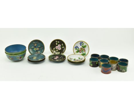 A collection of twenty-one 20th century Chinese cloisonne pieces. The lot comprising two cloisonne bowls depicting dragons, n