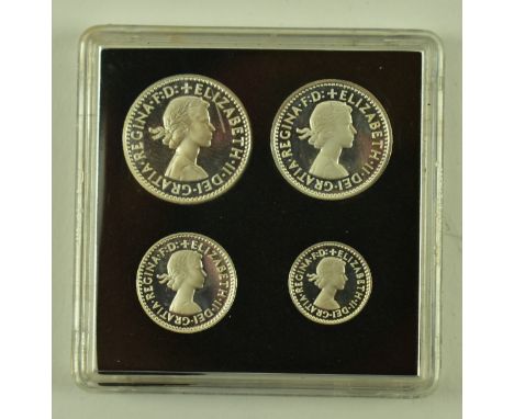 A 1997 Queen Elizabeth II silver Maundy four coins set. The set comprising one, two, three &amp; four penny coins.&nbsp;

Mau