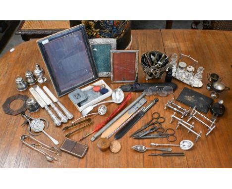 Various Georgian and later collectables including ep wares, two pairs of steel spectacles with case, relief-carved profile sm