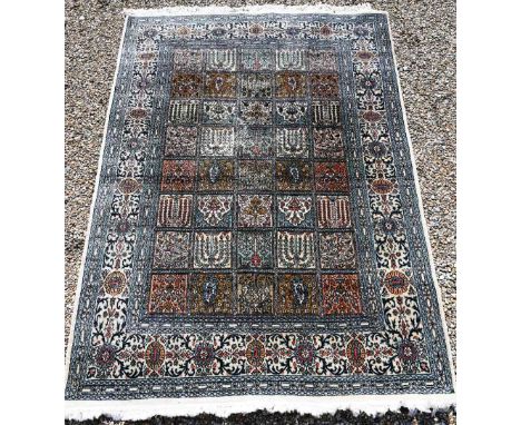 An old Persian Baktiari garden tile design rug in multi-coloured silks, 185 cm x 121 cm