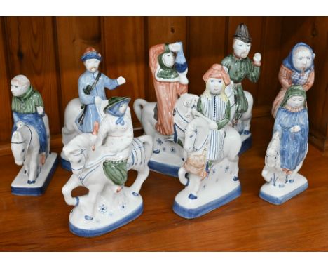 A set of eight Rye Pottery mounted figures from the 'Canterbury Tales' series, 24-19 cm