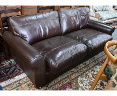 A modern John Lewis 'Madison' model, brown leather sofa, 202 cm w x 100 cm deep x 86 cm h o/all