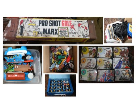 A quantity of Corgi and other model vehicles, in played-with condition to/w a large quantity of plastic soldiers etc - boxed 