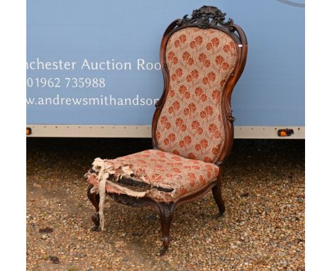 A Victorian rosewood carved frame high-backed nursing chair (f/r) 