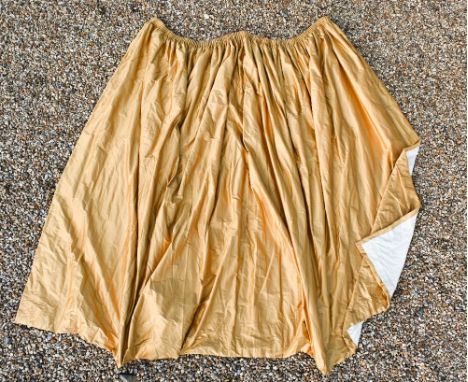 A pair of gold/mustard silk lined and interlined curtains, with hand-stitched pleated header, approx 160 cm wide x 230 cm dro