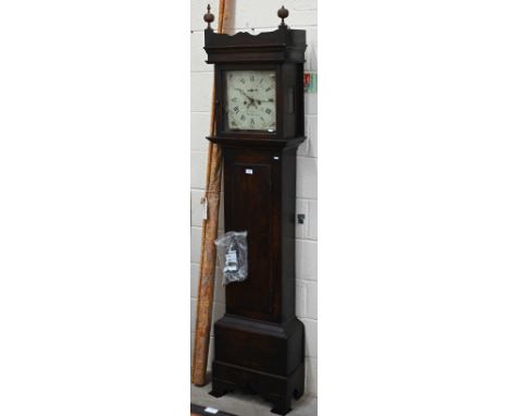 An antique longcase clock with eight-day movement and painted associated dial signed 'P Thompson, Woodbridge' (a/f) 210 cm hi