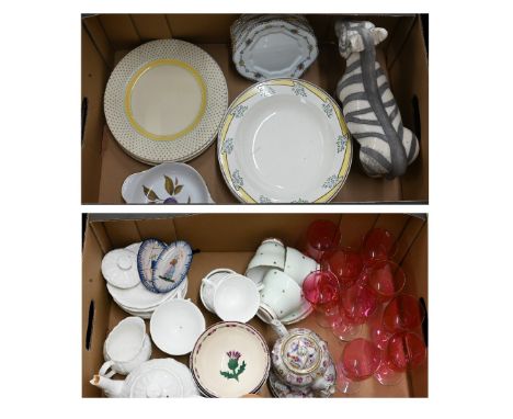 Nine wine glasses with cranberry bowls to/w various ceramic tableware etc (2 boxes) 