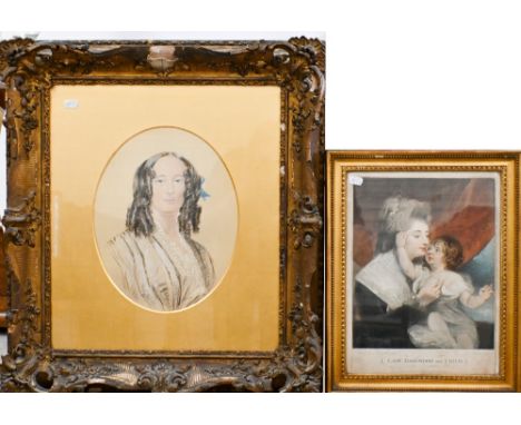 W H Paton - Portrait of Georgina Vincent, watercolour, dated 1929 to/w Reynolds engraving of Lady Dashwood and Child (2)