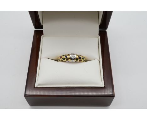 Ring Brillant/Saphir/Rubin/Smaragd Ring, Gelbgold 750/-, Brillant ca. 0,15 ct., Ringgröße 56, 3,7gr.