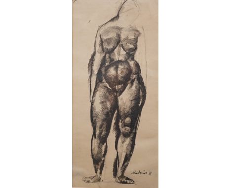 Vilmos Aba-Novák (Hungarian, 1894-1941) Standing Nude,1921, signed and dated lower right, pen and ink on paper, 32cm x 15cm V
