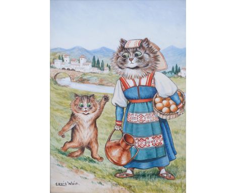 Louis William Wain (1860-1939) 'Signorita Cats', signed lower left, watercolour, 38cm x 27.5cm Provenance: The Brook Street A