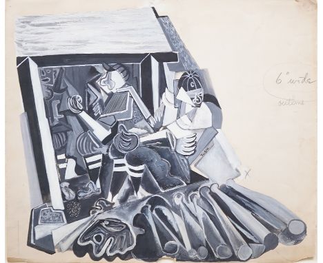Charles Tudor (American, 1903-1970)'Baseball Players' signed lower right, mixed media on paper, 30cm x 35cmBest known as the 