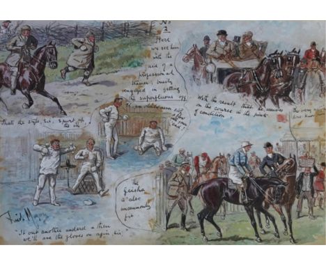George Finch Mason (1850-1915) A humorous horse racing scene depicting a gentleman taking up exercise before a horse race, si