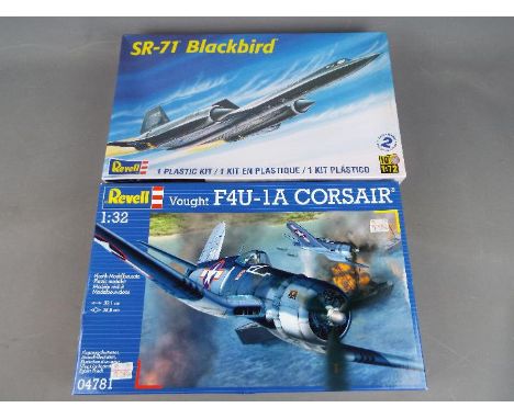 Revell - two all plastic model kits to include SR-71 Blackbird model No. 85-5810 1:72 scale and a Vought F4U-1A Corsair model