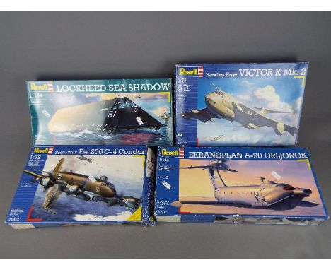 Revell - four plastic model kits to include Lockheed Seashadow model No. 05088, 1:144 scale, a Handley Page Victor K Mk.2 mod