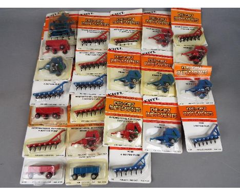 ERTL - approximately 48 diecast 1:64 scale model farm implements, wagons, bottom plows (ploughs) and round balers, all appear