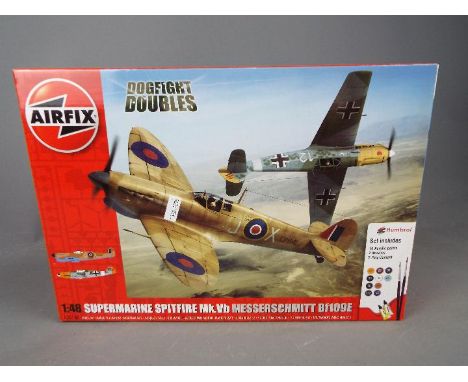 Airfix - an all plastic model kit of Dog Fight Doubles, Supermarine Spitfire Mk. Vb, and a Messerschmitt Bf 109E, model No. A