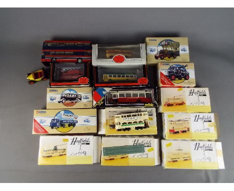 Corgi, Hadfields Model Kits, EFE, Solido - A group of boxed diecast and built plastic model trams, together with a scratch bu