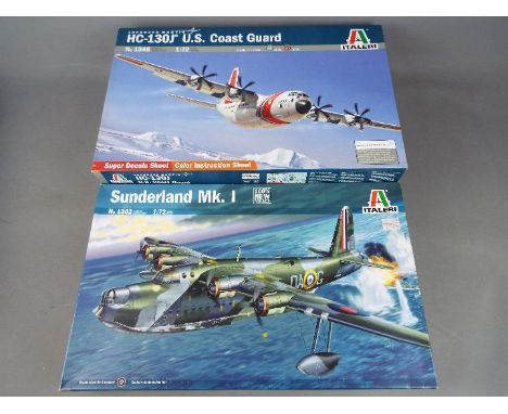 Italeri - two all plastic model kits to include a HC-130J US Coastguard model No. 1348, 1:72 scale, mint in factory sealed bo