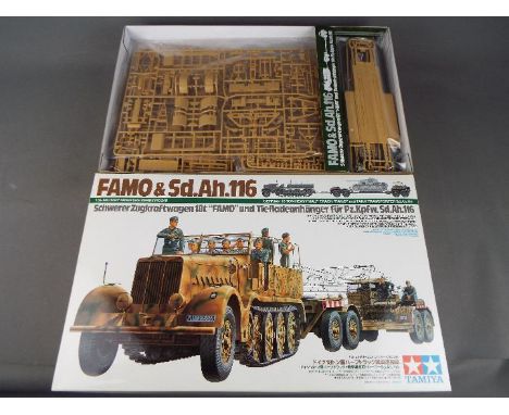 Tamiya - an all plastic model kit of a Famo &amp; Sd. Ah. 116 German 18 ton Heavy Half Track and Tank Transporter, model No. 