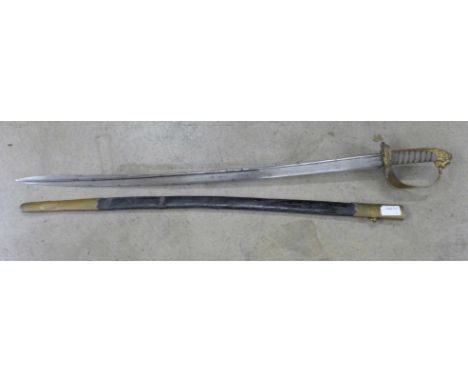 An 1827 pattern Naval officer's sword, with pipe back blade, with shagreen handle, with scabbard 