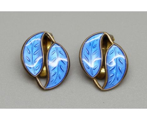 A pair of Norwegian silver and enamel earrings by David Andersen 