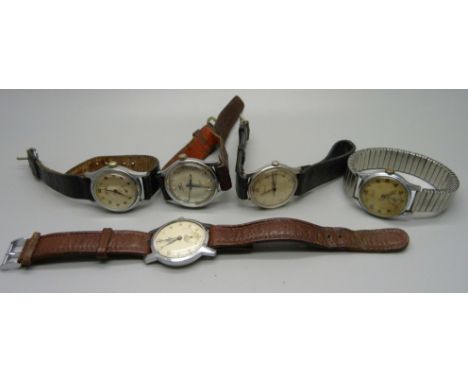 Five manual wind wristwatches, including Eterna and Avia 
