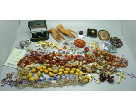 Jewellery including a pair of Christian Dior earrings, Gothic style and other crucifixes, etc. 