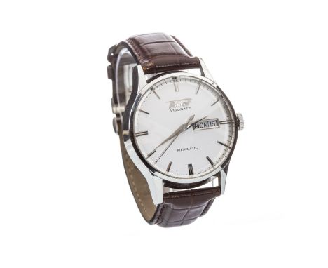 GENTLEMAN'S TISSOT VISIODATE AUTOMATIC STAINLESS STEEL WRIST WATCH, the round white dial with applied silver coloured baton h