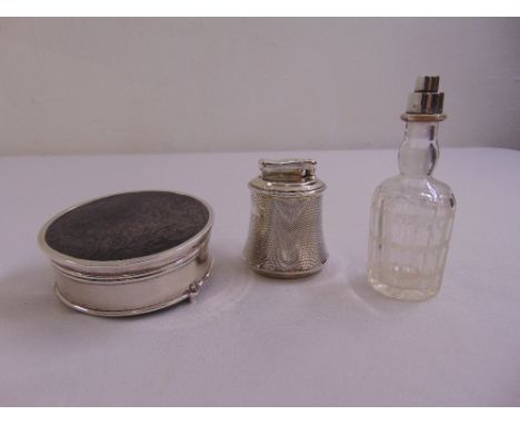 Mappin and Webb silver and tortoiseshell trinket box, a Mappin and Webb glass and silver perfume bottle and a Colibri silver 