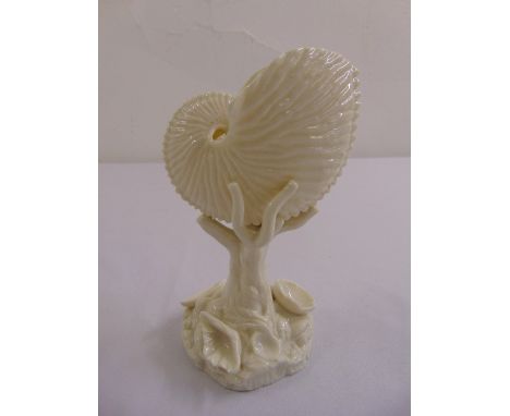 Royal Worcester Blanc de Chine shell vase on raised naturalistic base