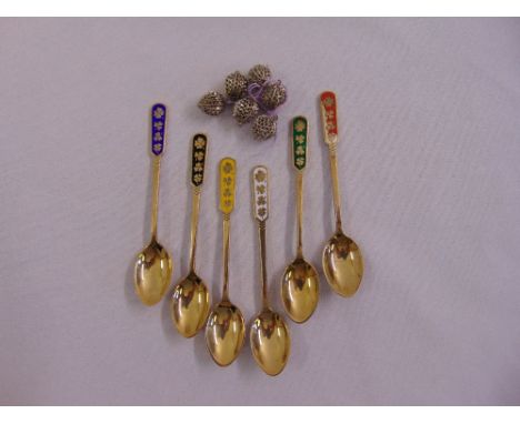 Six Scandinavian silver gilt and enamel teaspoons