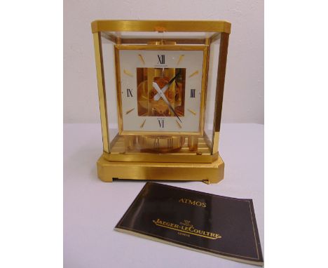 Jaeger LeCoultre rectangular Atmos clock white enamel dial with Roman numerals to include original documentation