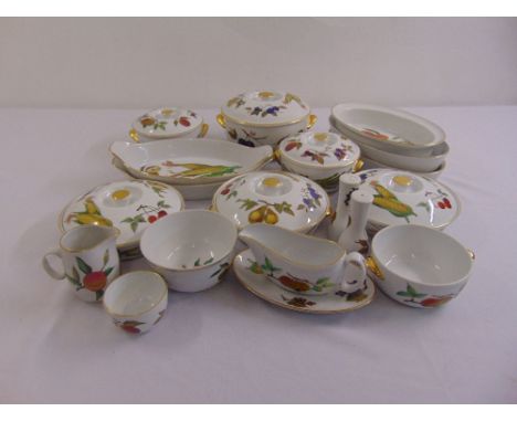 Royal Worcester Evesham pattern part dinner service to include covered dishes, vegetable dishes, condiments, sauce boat and a