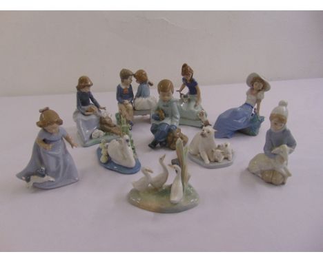 A quantity of Lladro and Nao figurines of children, birds and animals  (10)