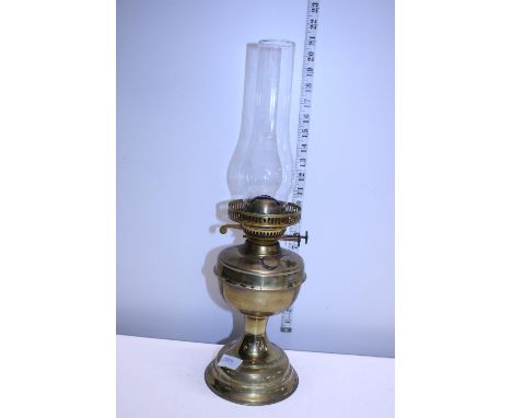 A brass oil lamp &amp; glass chimney, ,  shipping unavailable 
