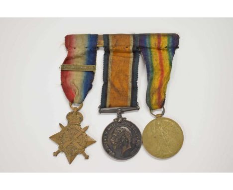 First World War British medal trio group comprising 1914 Mons Star with 5th Aug-22nd Nov clasp, 1914-1918 War medal and 1914-