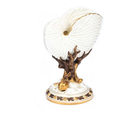 ROYAL WORCESTER SHELL & CORAL VASE. RAISED ON A CIRCULAR FOOT BASE. HEIGHT: 8½ INCHES. WIDTH: 6 INCHES.DEPTH: 4 INCHES. SLIGH