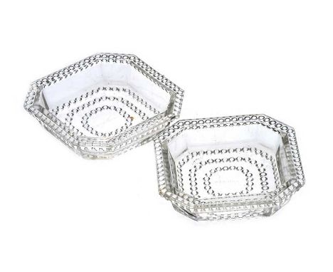 PAIR OF R. LALIQUE BUTTER DISHES. SIGNED R. LALIQUE TO BASE. HEIGHT: ½ INCH. WIDTH: 2¾ INCHES.DEPTH: 2¾ INCHES. IN GOOD CONDI