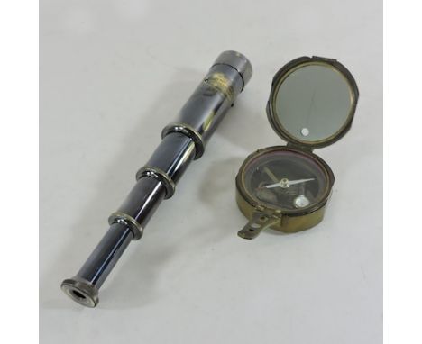 A Flying Scotsman telescope, 40cm fully extended, together with a Brunton compass 