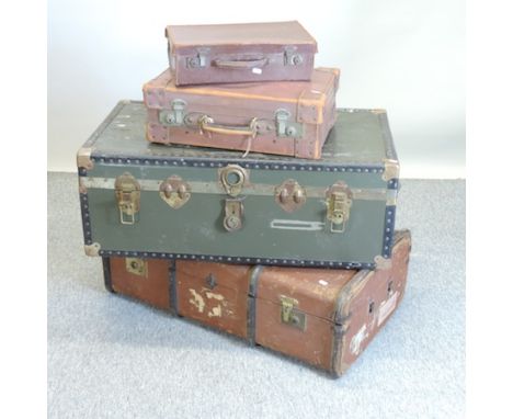 A collection of vintage luggage, largest 92cm