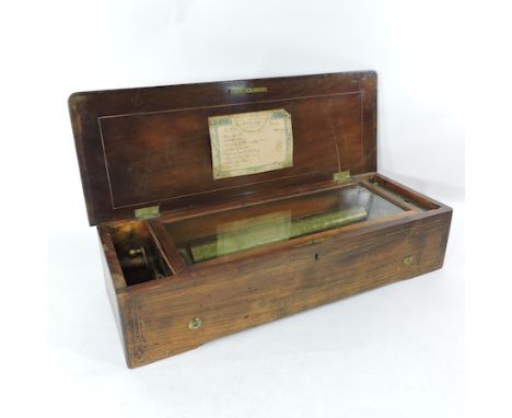 A 19th century Swiss rosewood cased musical box, by Wales and McCulloch, London, playing eight airs, 56cm