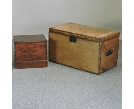 An antique pine trunk, 81cm, together with another smaller