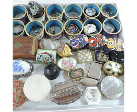 A collection of cloisonne napkin rings, together with various trinket boxes