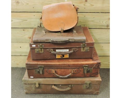 A vintage suitcase, 66cm, together with two smaller and two bags